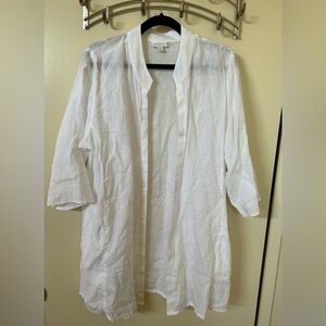 J.Jill White Linen Long Shirt Size Medium Petite